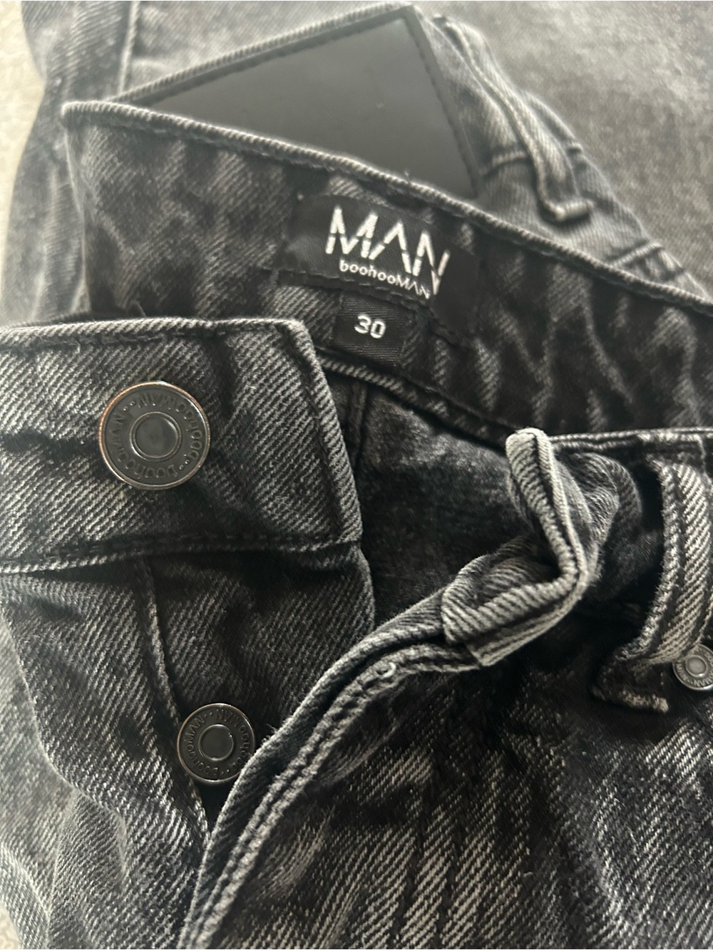 BoohooMAN distressed charcoal grey black jeans